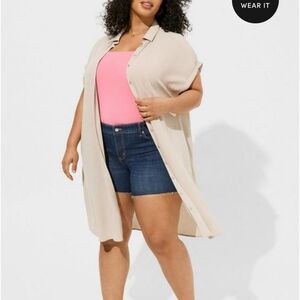 🆕️ BEIGE WASHABLE CRINKLE GAUZE DROP SHOULDER BUTTON UP TUNIC